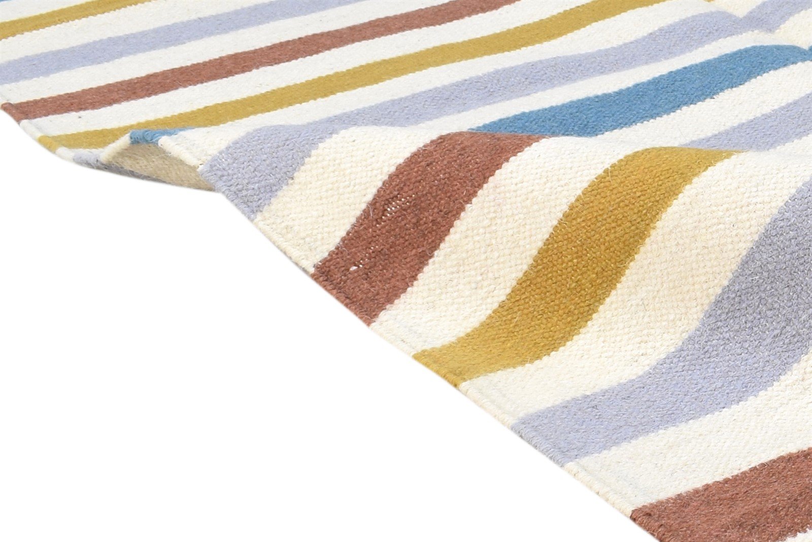 Dhurrie Multi Color Wool Rug 4X5 Modern Scandinavian Striped Room Size Carpet 