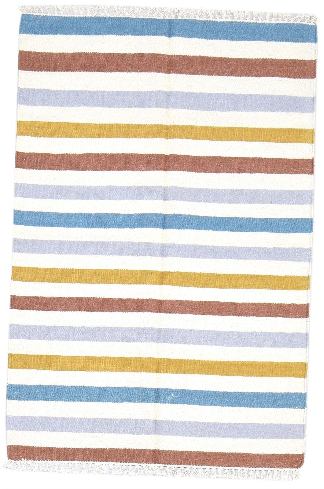 Dhurrie Multi Color Wool Rug 4X5 Modern Scandinavian Striped Room Size Carpet 