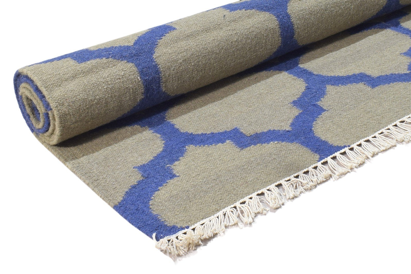 Wool Blue Rug 5' X 8' Modern Dhurrie Moroccan Trellis Room Size Carpet 