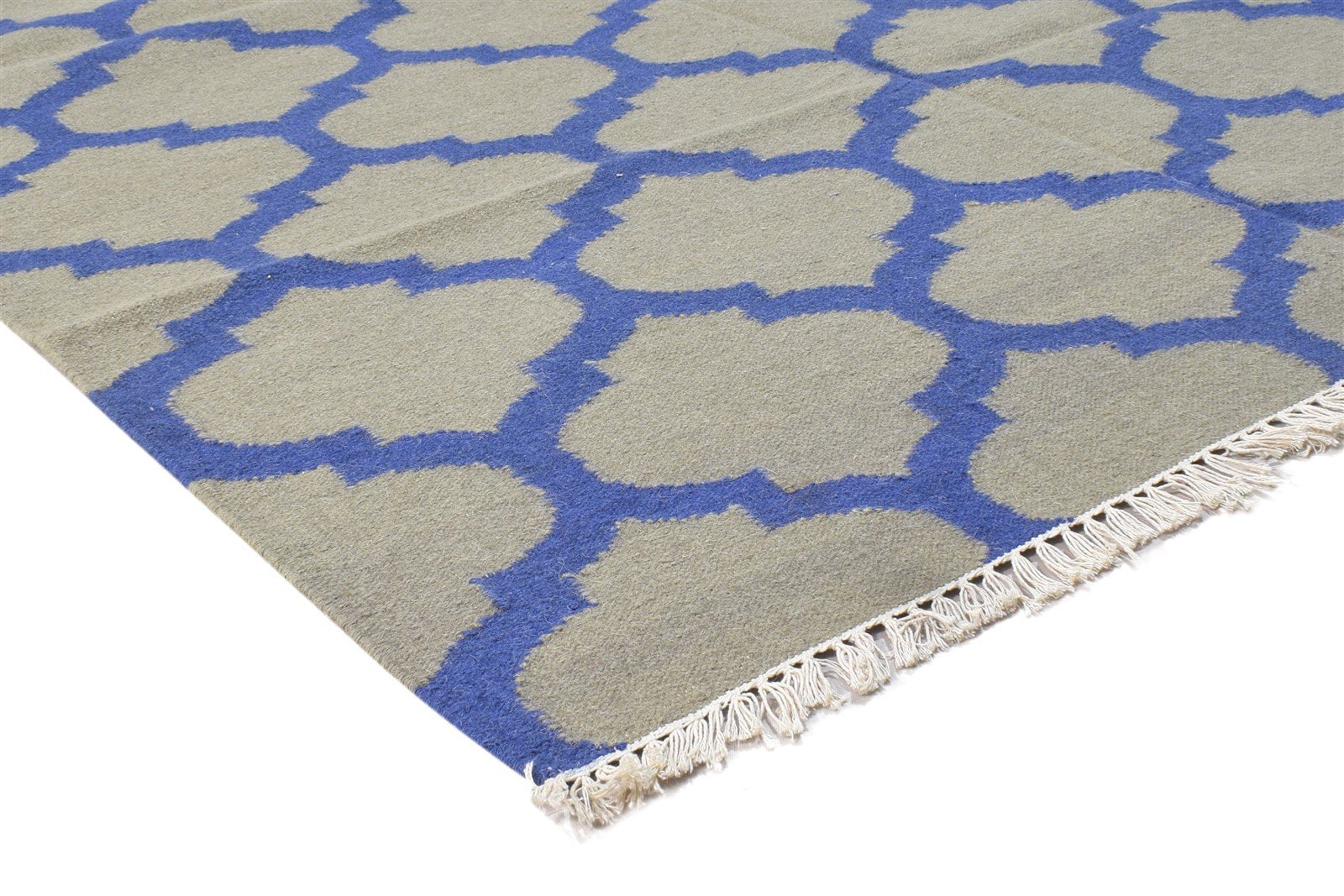 Wool Blue Rug 5' X 8' Modern Dhurrie Moroccan Trellis Room Size Carpet 