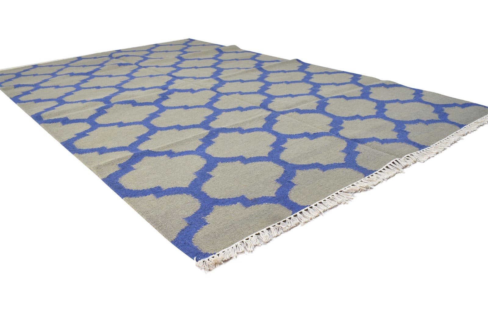 Wool Blue Rug 5' X 8' Modern Dhurrie Moroccan Trellis Room Size Carpet 