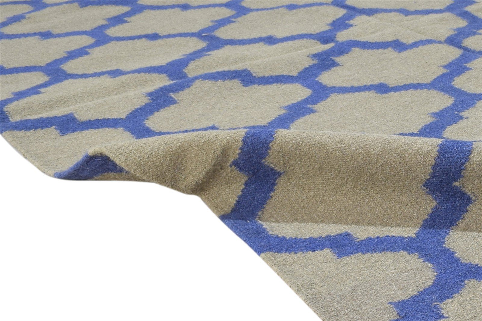 Wool Blue Rug 5' X 8' Modern Dhurrie Moroccan Trellis Room Size Carpet 