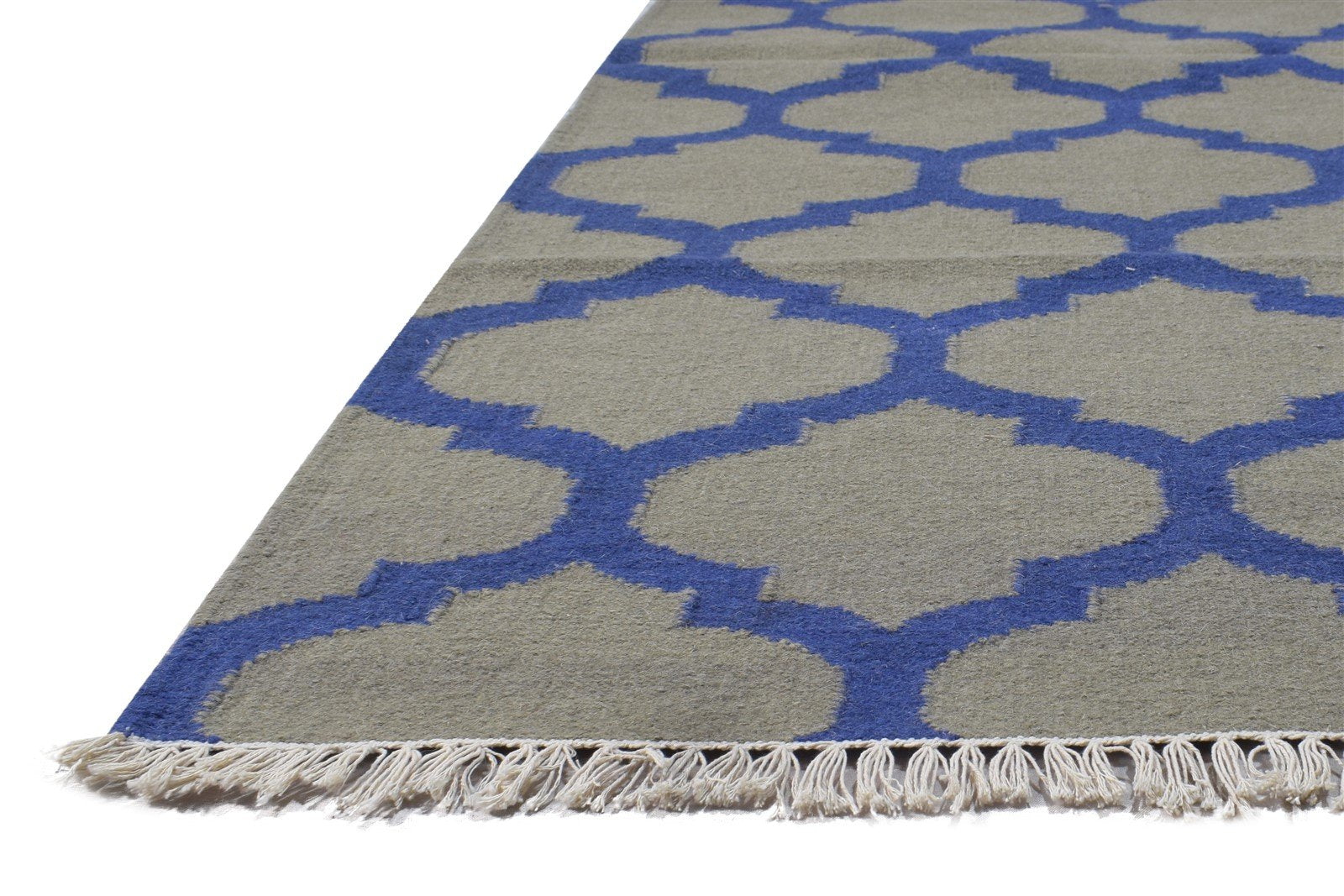 Wool Blue Rug 5' X 8' Modern Dhurrie Moroccan Trellis Room Size Carpet 