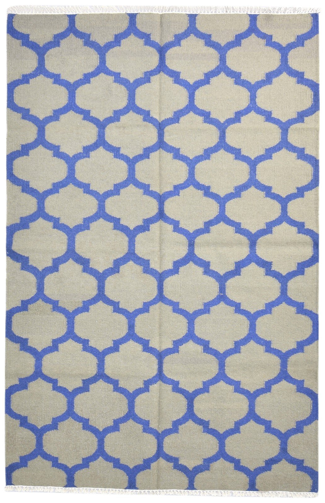 Wool Blue Rug 5' X 8' Modern Dhurrie Moroccan Trellis Room Size Carpet 