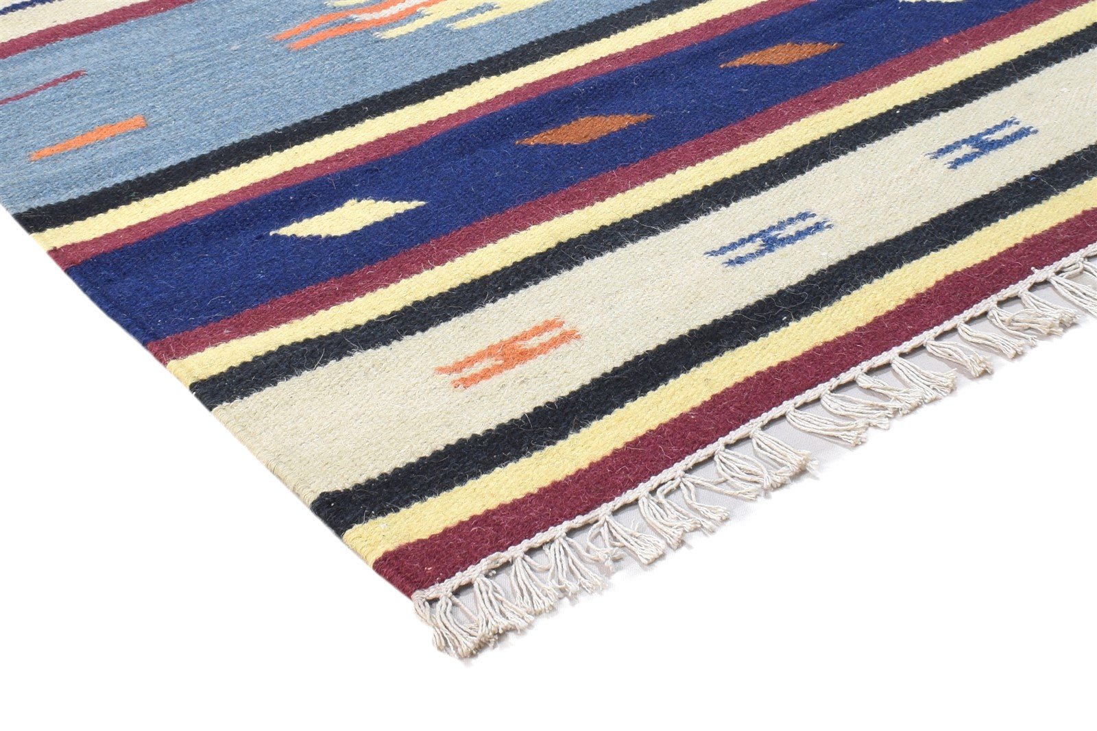 Blue Wool Rug 3' X 5' Persian Dhurrie Southwestern Tribal Small Carpet 