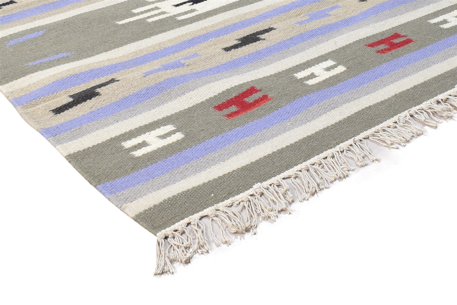 Wool Grey Rug 3' X 5' Persian Dhurrie Southwestern Tribal Small Carpet 