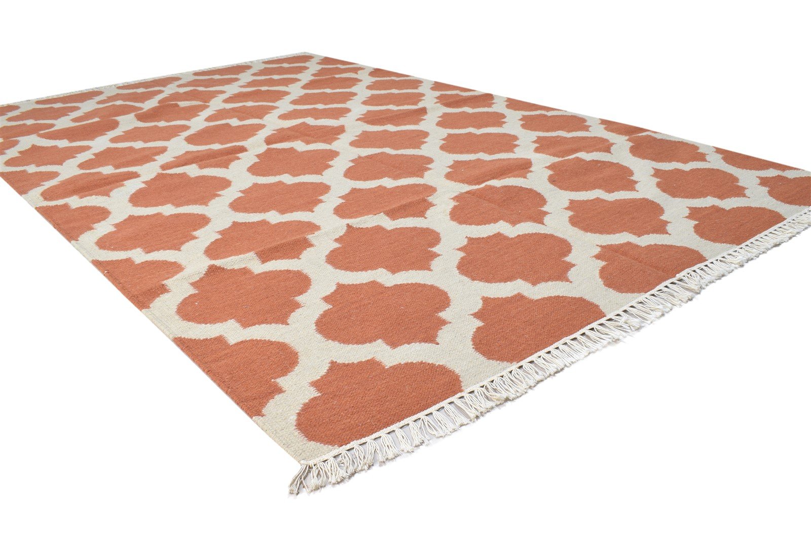 Rust Wool Rug 5' X 8' Modern Dhurrie Moroccan Trellis Room Size Carpet 