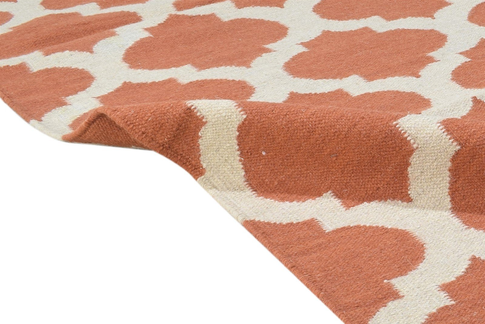 Rust Wool Rug 5' X 8' Modern Dhurrie Moroccan Trellis Room Size Carpet 