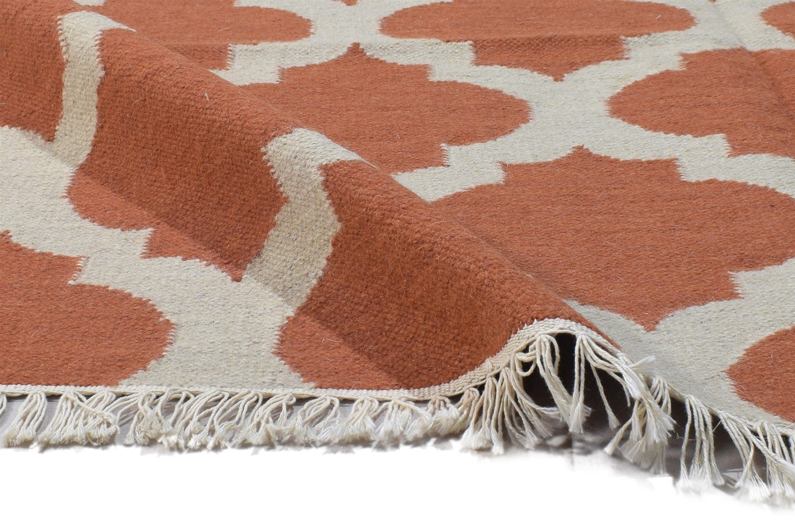 Rust Wool Rug 5' X 8' Modern Dhurrie Moroccan Trellis Room Size Carpet 