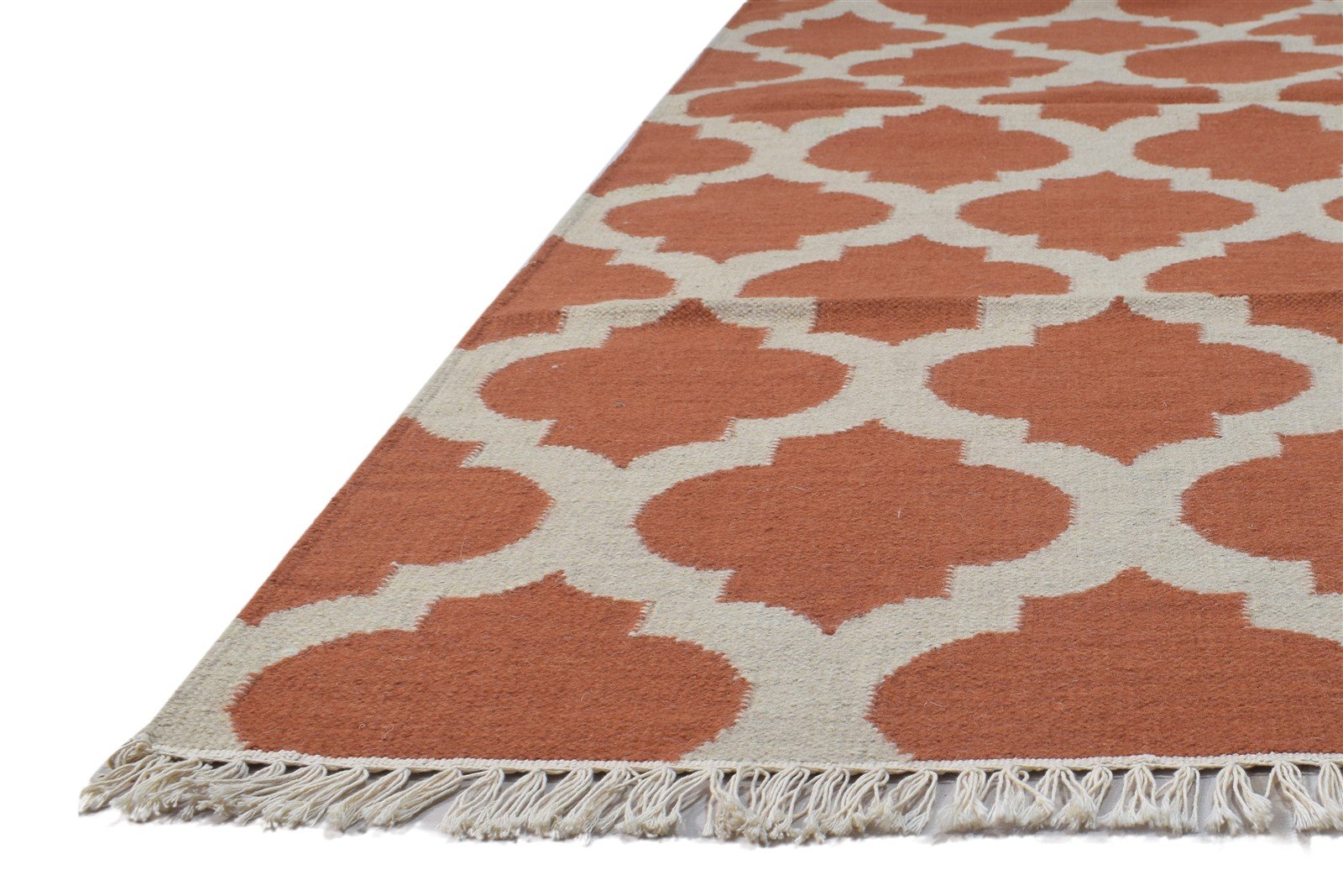 Rust Wool Rug 5' X 8' Modern Dhurrie Moroccan Trellis Room Size Carpet 