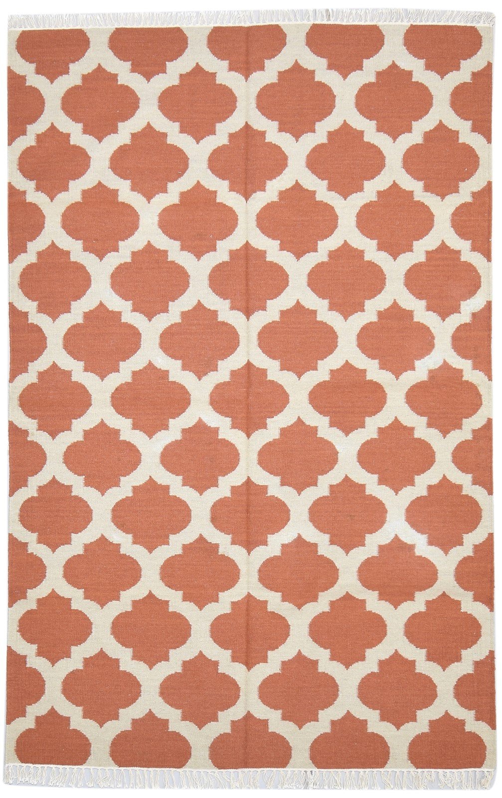 Rust Wool Rug 5' X 8' Modern Dhurrie Moroccan Trellis Room Size Carpet 