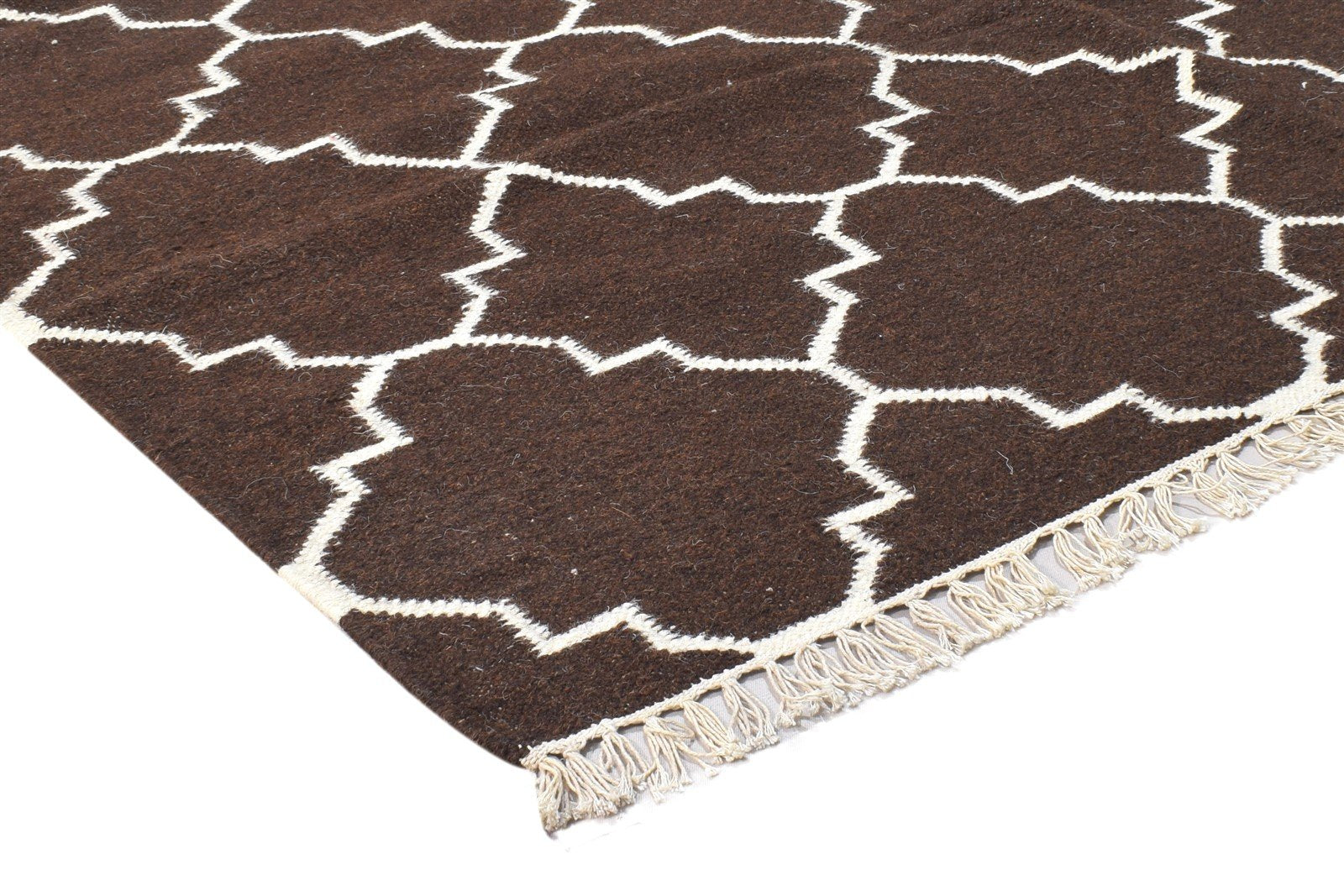 Wool Brown Rug 5' X 7' Modern Dhurrie Moroccan Trellis Room Size Carpet 