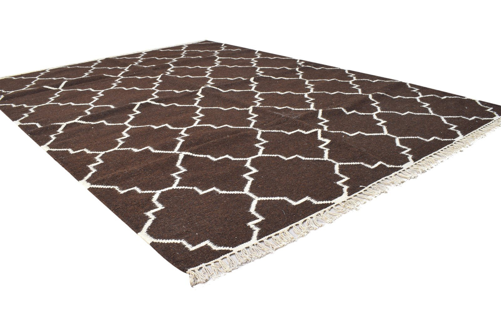 Wool Brown Rug 5' X 7' Modern Dhurrie Moroccan Trellis Room Size Carpet 