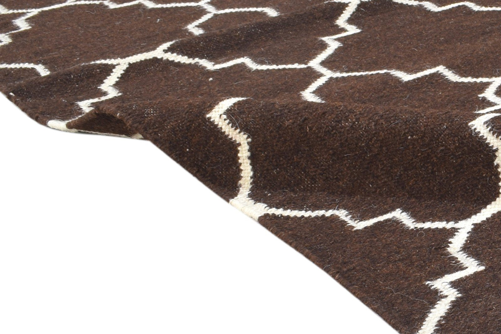 Wool Brown Rug 5' X 7' Modern Dhurrie Moroccan Trellis Room Size Carpet 