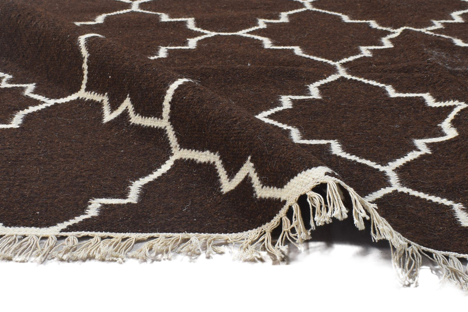 Wool Brown Rug 5' X 7' Modern Dhurrie Moroccan Trellis Room Size Carpet 