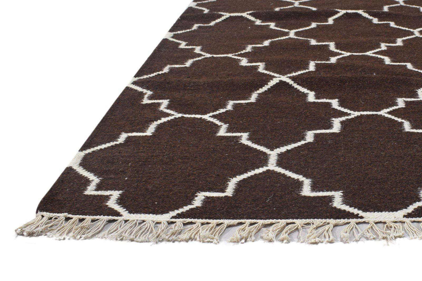 Wool Brown Rug 5' X 7' Modern Dhurrie Moroccan Trellis Room Size Carpet 