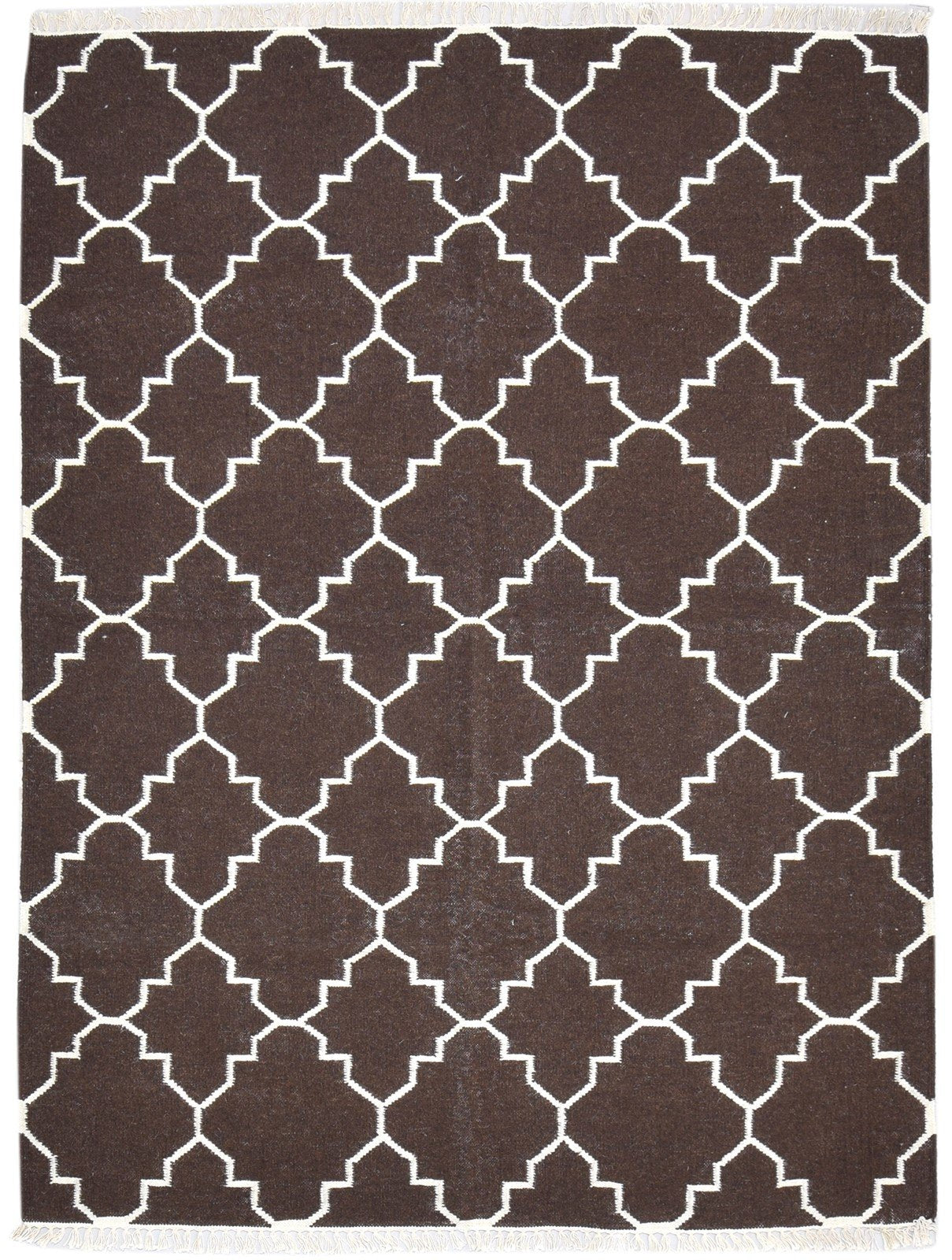 Wool Brown Rug 5' X 7' Modern Dhurrie Moroccan Trellis Room Size Carpet 