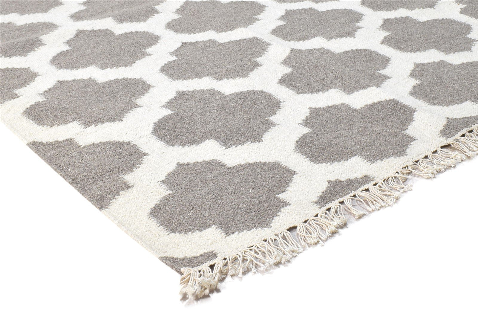 Dhurrie Grey Wool Rug 3' X 5' Modern Moroccan Trellis Room Size Carpet 