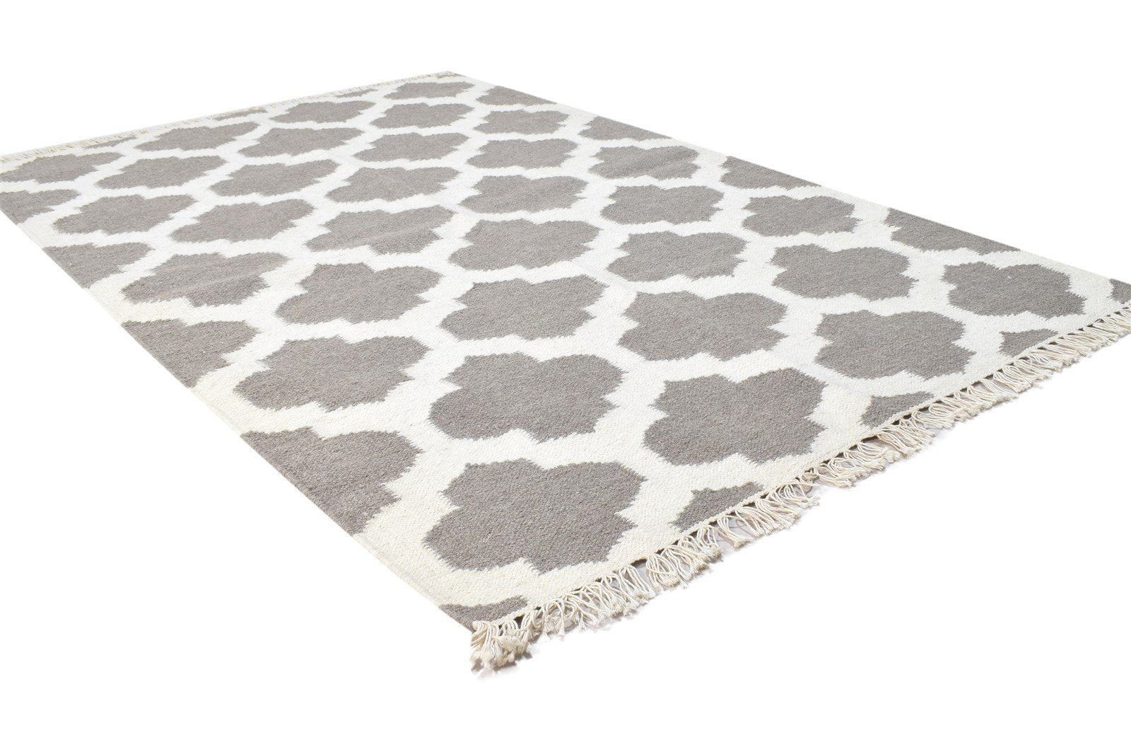 Dhurrie Grey Wool Rug 3' X 5' Modern Moroccan Trellis Room Size Carpet 