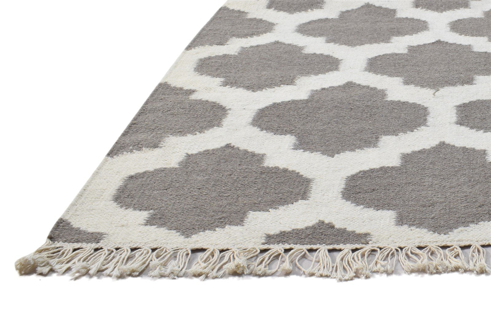 Dhurrie Grey Wool Rug 3' X 5' Modern Moroccan Trellis Room Size Carpet 