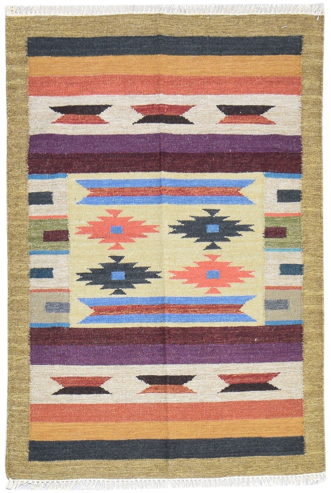 Wool Sand Rug 4' X 6' Persian Dhurrie Southwestern Tribal Room Size Carpet 