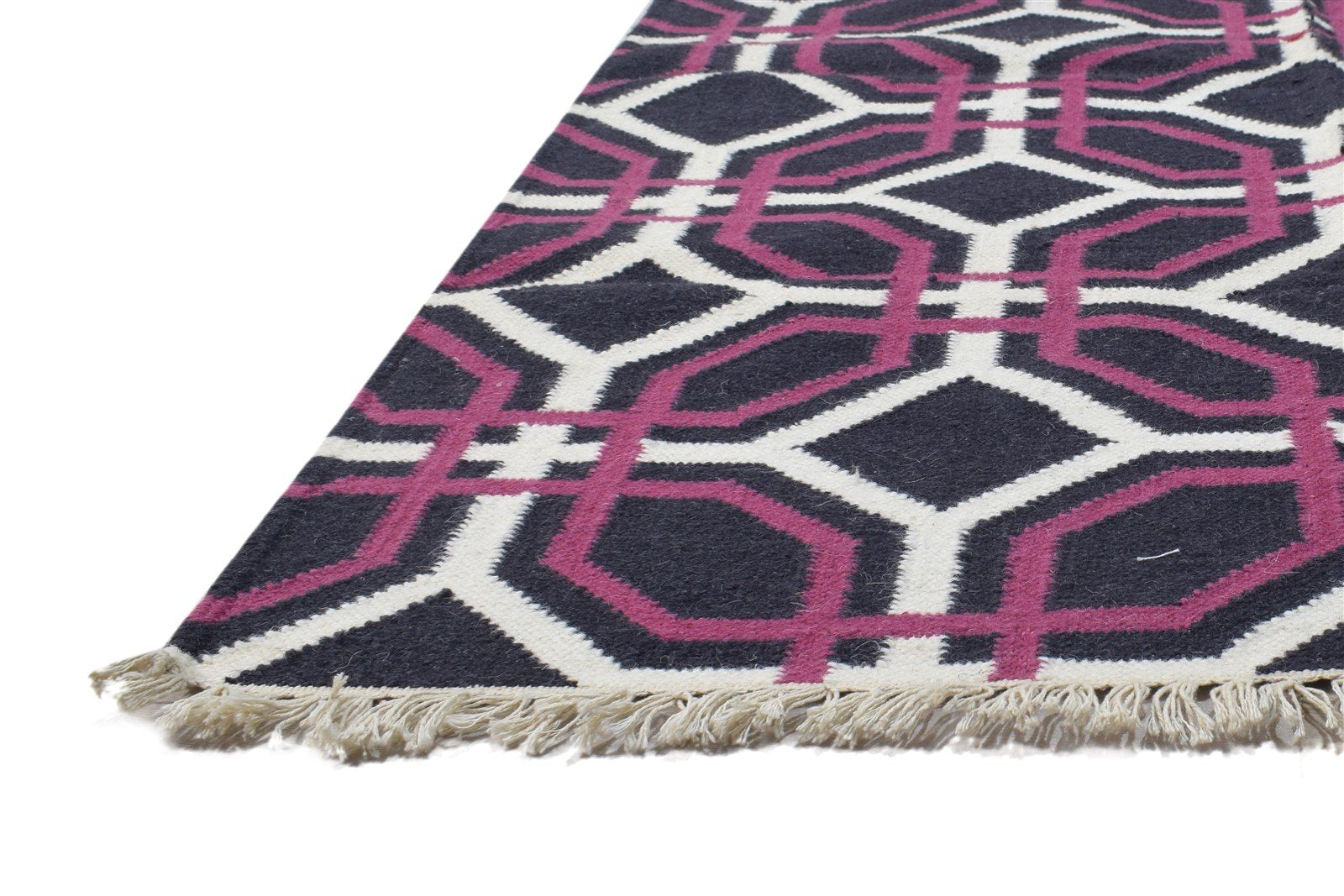 4' X 5' Rug Wool Charcoal Modern Dhurrie Bohemian Trellis Room Size Carpet 