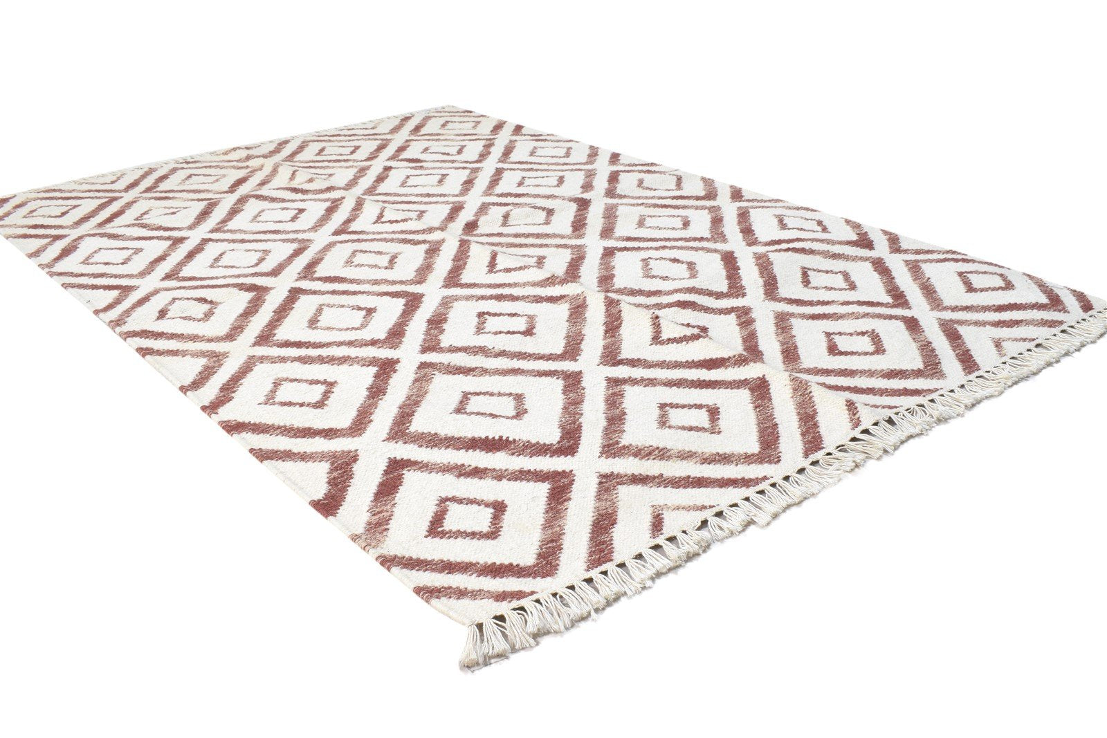 Red Wool Rug 4' X 6' Modern Dhurrie Scandinavian Trellis Room Size Carpet 