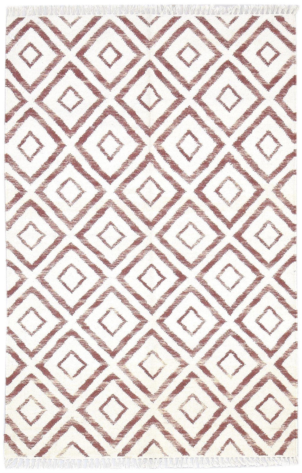 Red Wool Rug 4' X 6' Modern Dhurrie Scandinavian Trellis Room Size Carpet 