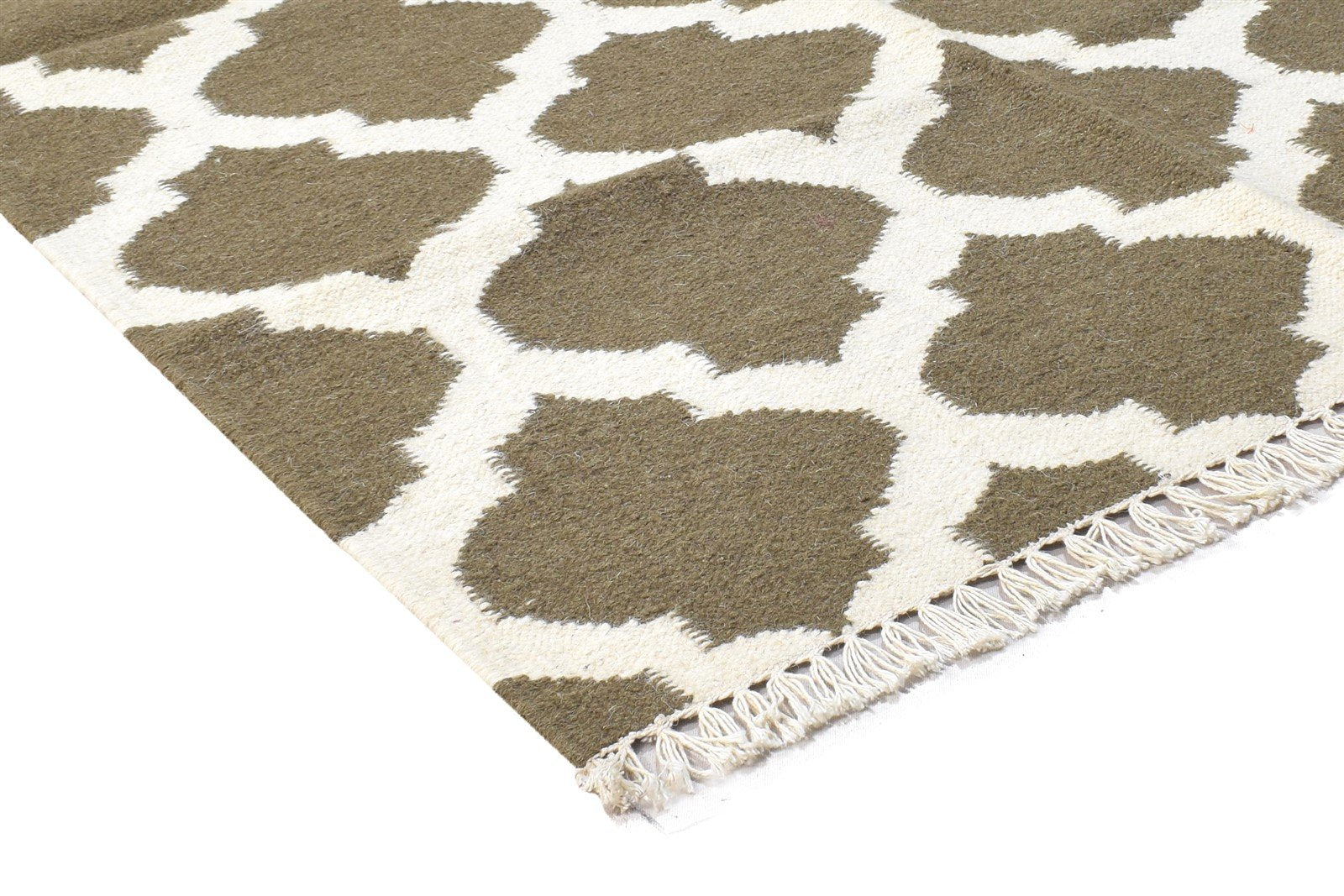 Brown Wool Rug 3' X 5' Modern Dhurrie Moroccan Trellis Room Size Carpet 