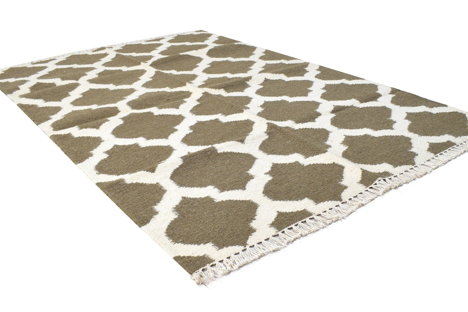 Brown Wool Rug 3' X 5' Modern Dhurrie Moroccan Trellis Room Size Carpet 