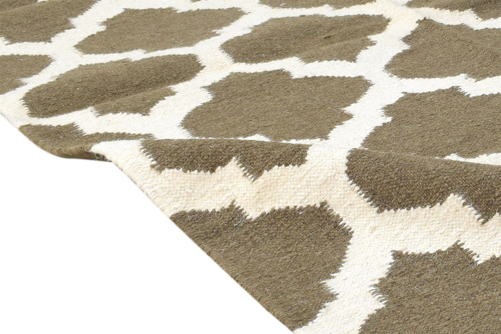 Brown Wool Rug 3' X 5' Modern Dhurrie Moroccan Trellis Room Size Carpet 