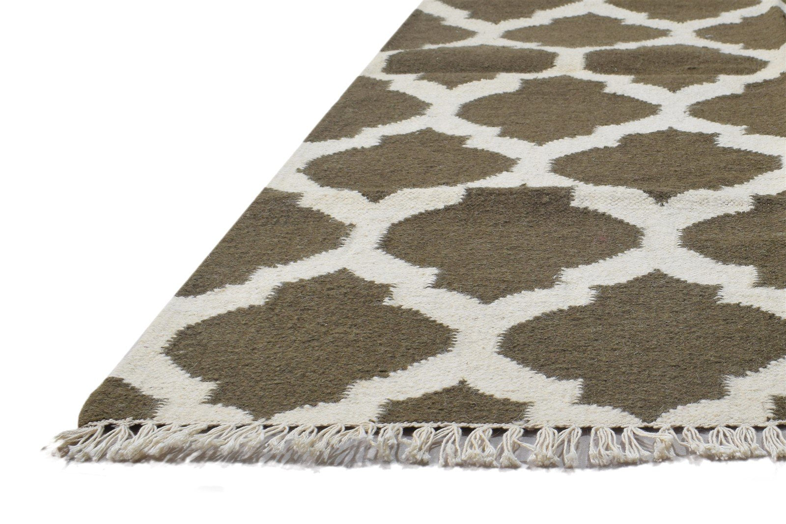 Brown Wool Rug 3' X 5' Modern Dhurrie Moroccan Trellis Room Size Carpet 