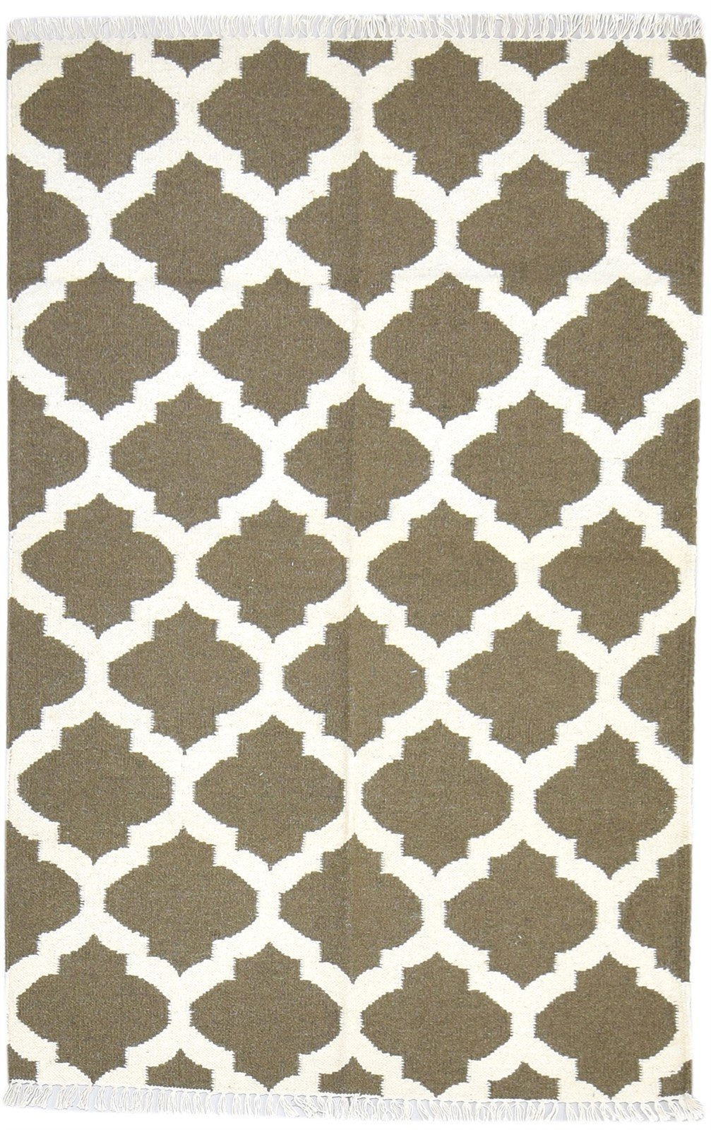 Brown Wool Rug 3' X 5' Modern Dhurrie Moroccan Trellis Room Size Carpet 