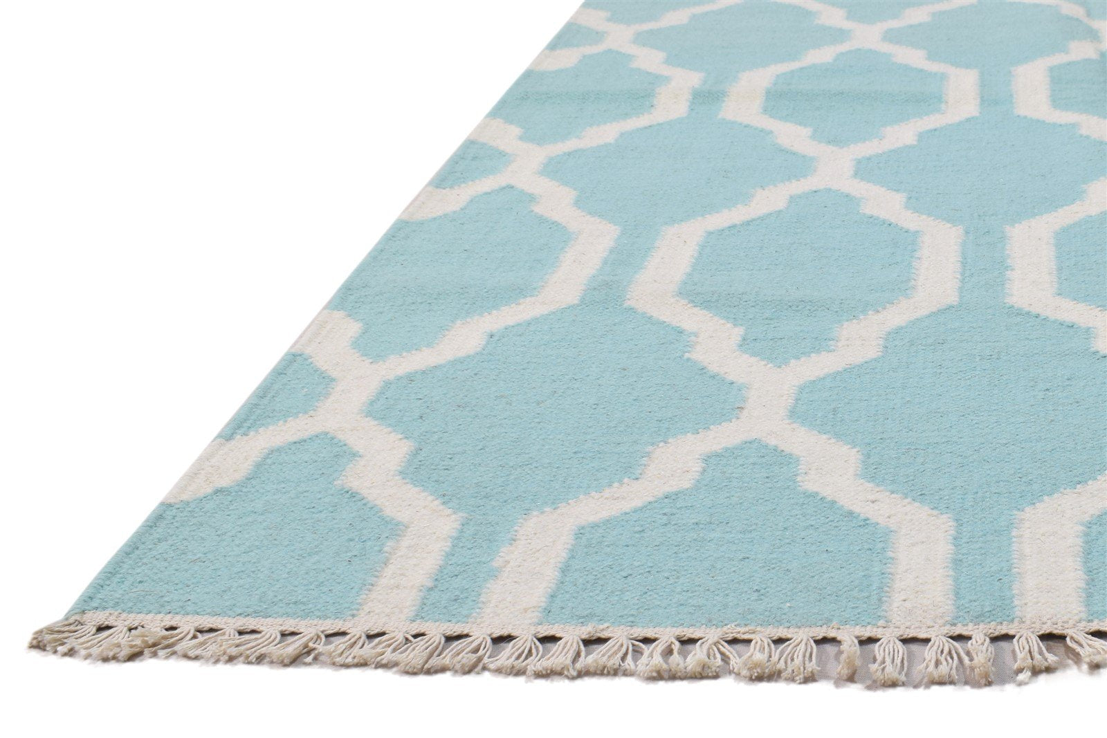 4' X 6' Rug Wool Blue Modern Dhurrie Moroccan Trellis Room Size Carpet 