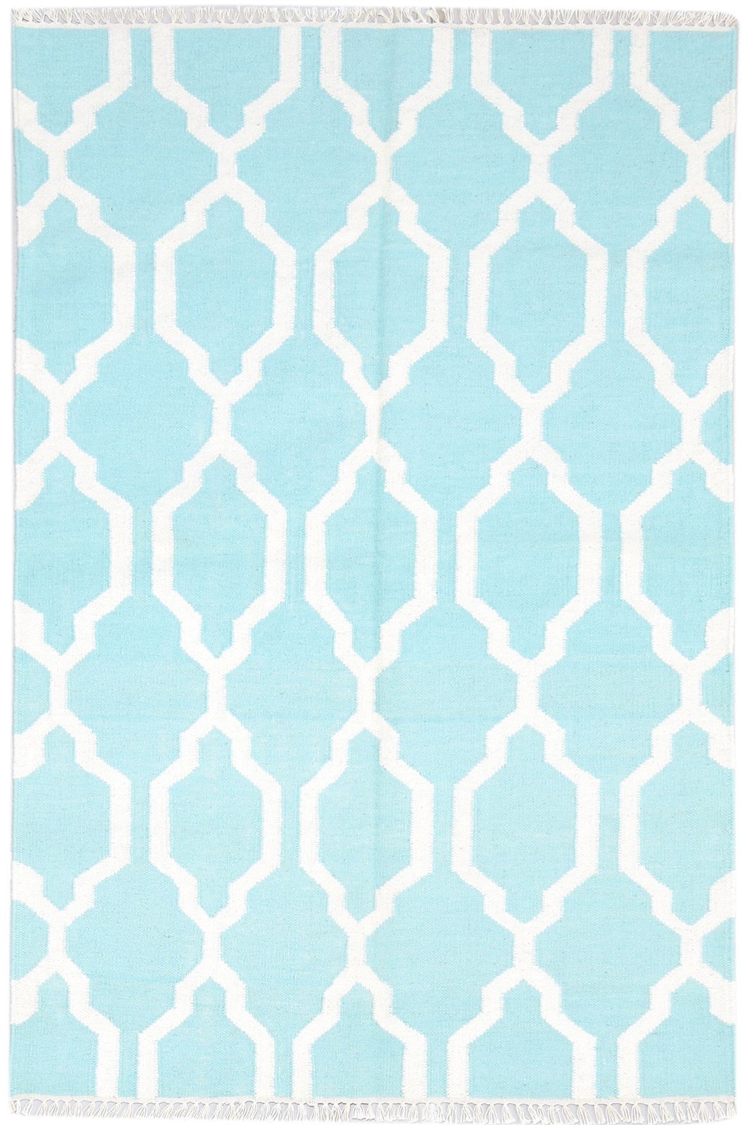 4' X 6' Rug Wool Blue Modern Dhurrie Moroccan Trellis Room Size Carpet 