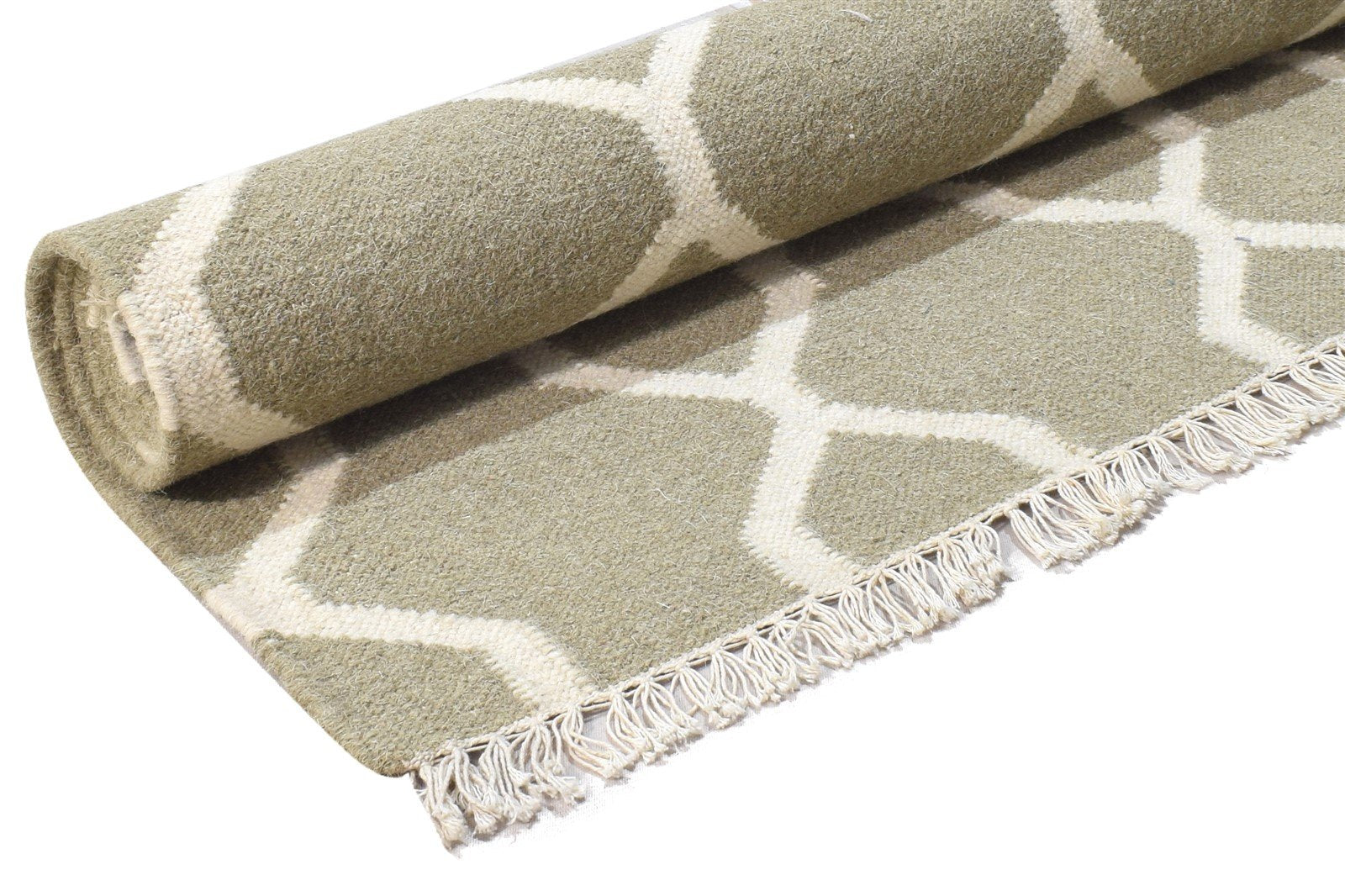 Dhurrie Beige Wool Rug 4' X 6' Modern Moroccan Trellis Room Size Carpet 