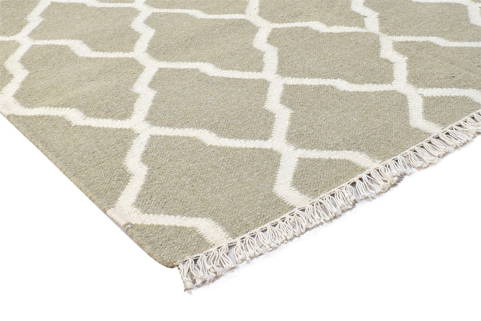 Dhurrie Beige Wool Rug 4' X 6' Modern Moroccan Trellis Room Size Carpet 