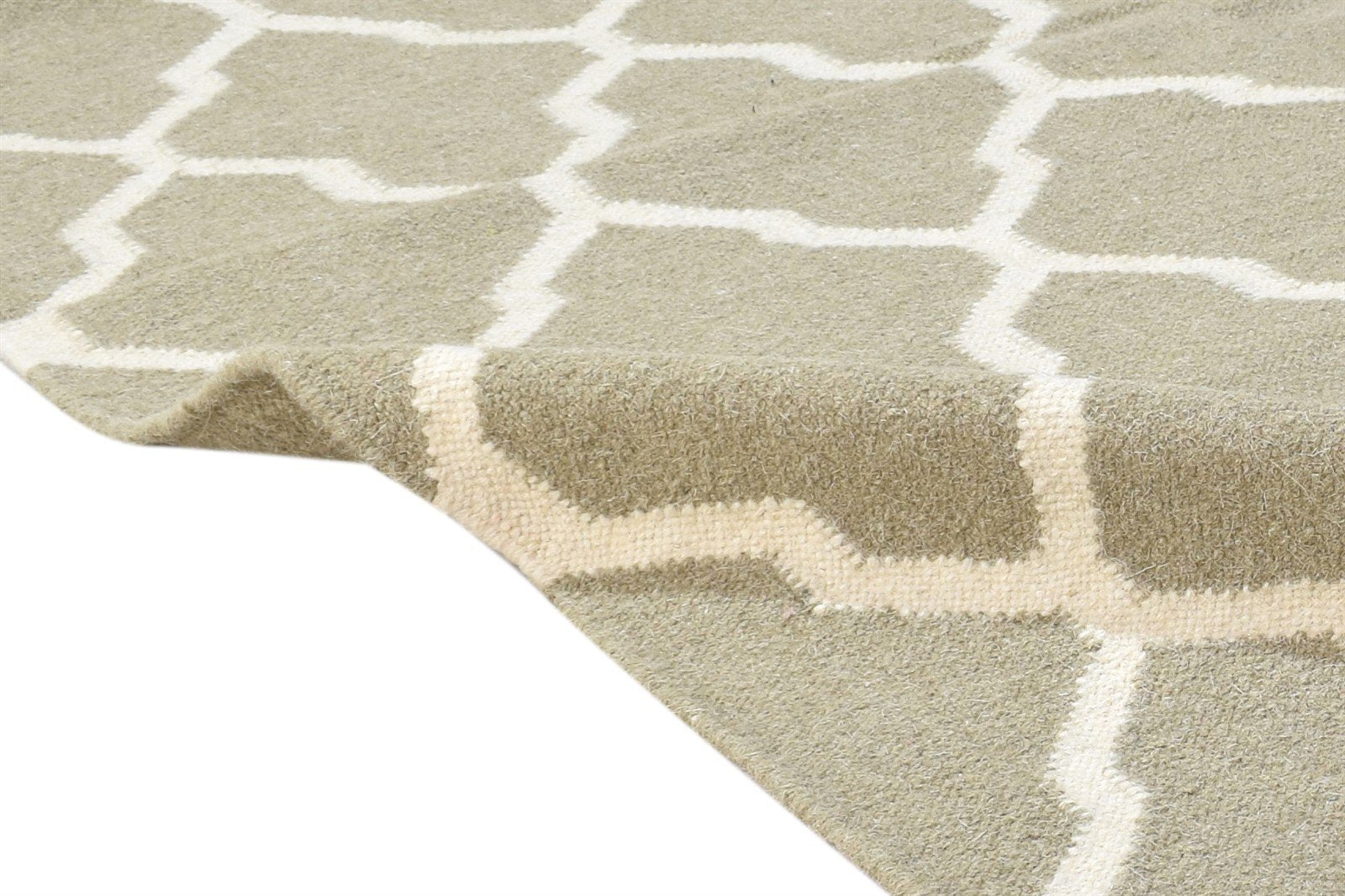 Dhurrie Beige Wool Rug 4' X 6' Modern Moroccan Trellis Room Size Carpet 