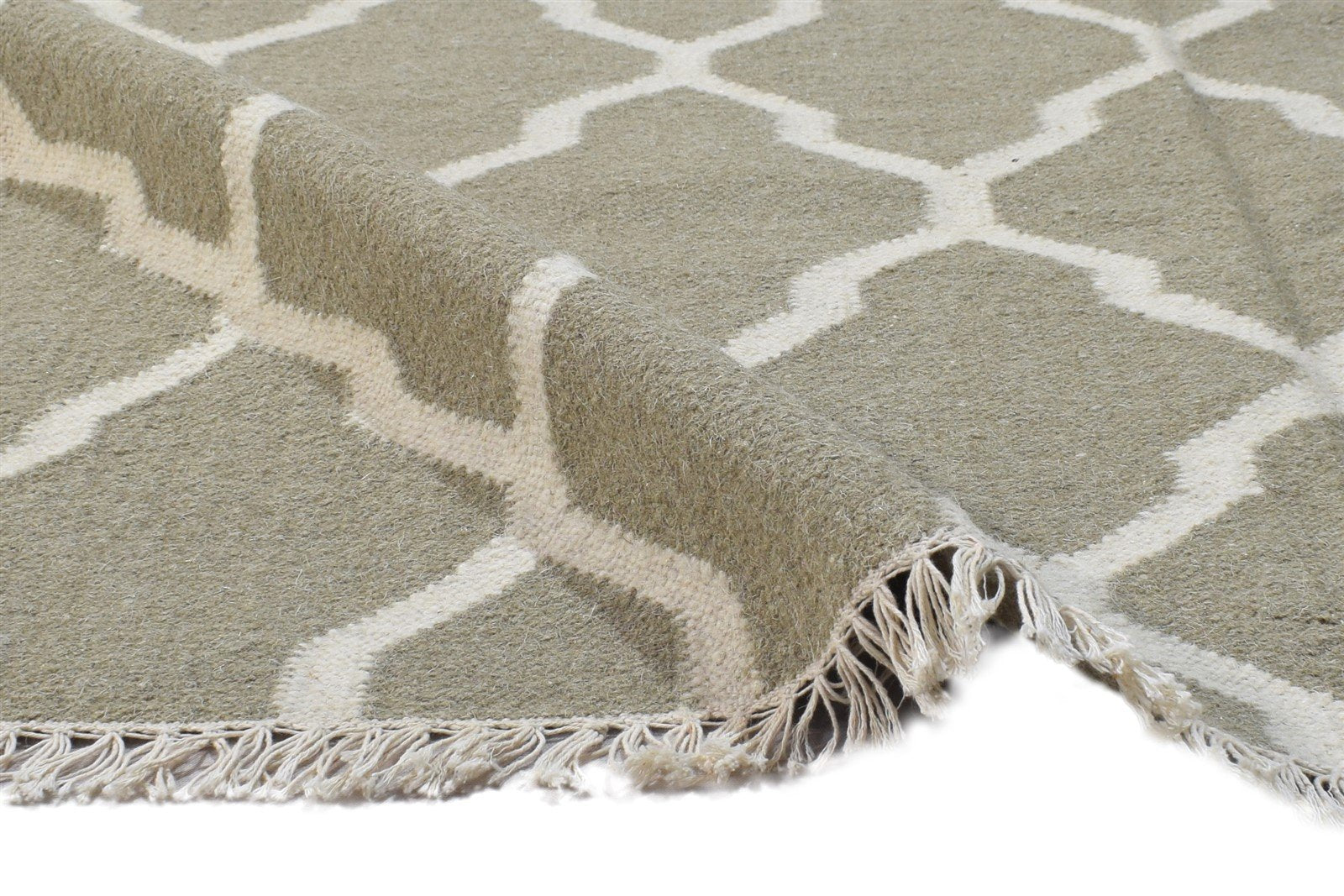 Dhurrie Beige Wool Rug 4' X 6' Modern Moroccan Trellis Room Size Carpet 