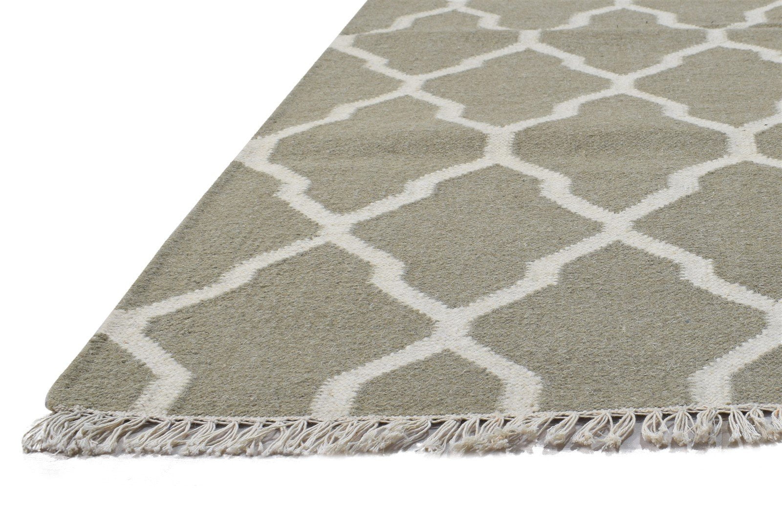 Dhurrie Beige Wool Rug 4' X 6' Modern Moroccan Trellis Room Size Carpet 