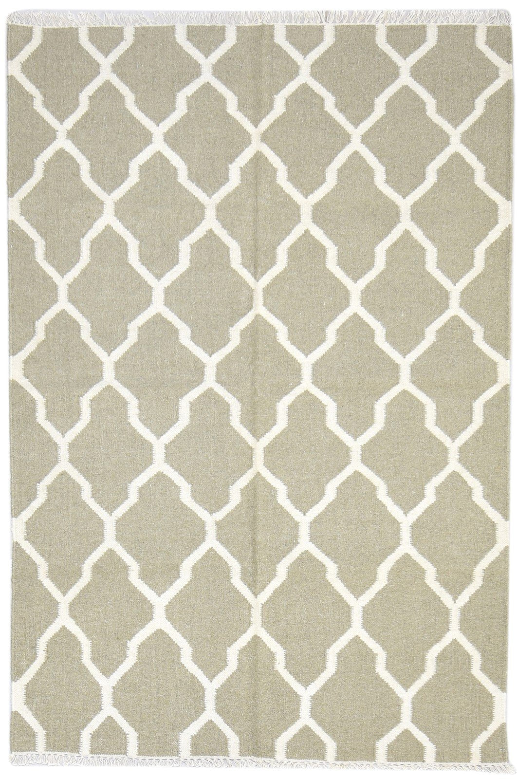 Dhurrie Beige Wool Rug 4' X 6' Modern Moroccan Trellis Room Size Carpet 