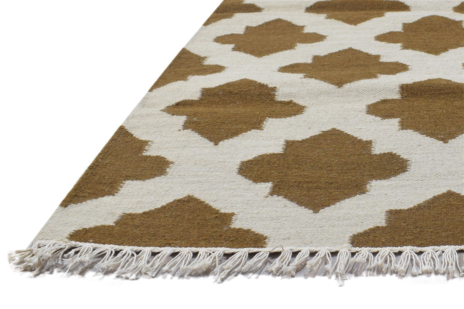 Wool Brown Rug 4' X 6' Modern Dhurrie Moroccan Trellis Room Size Carpet 