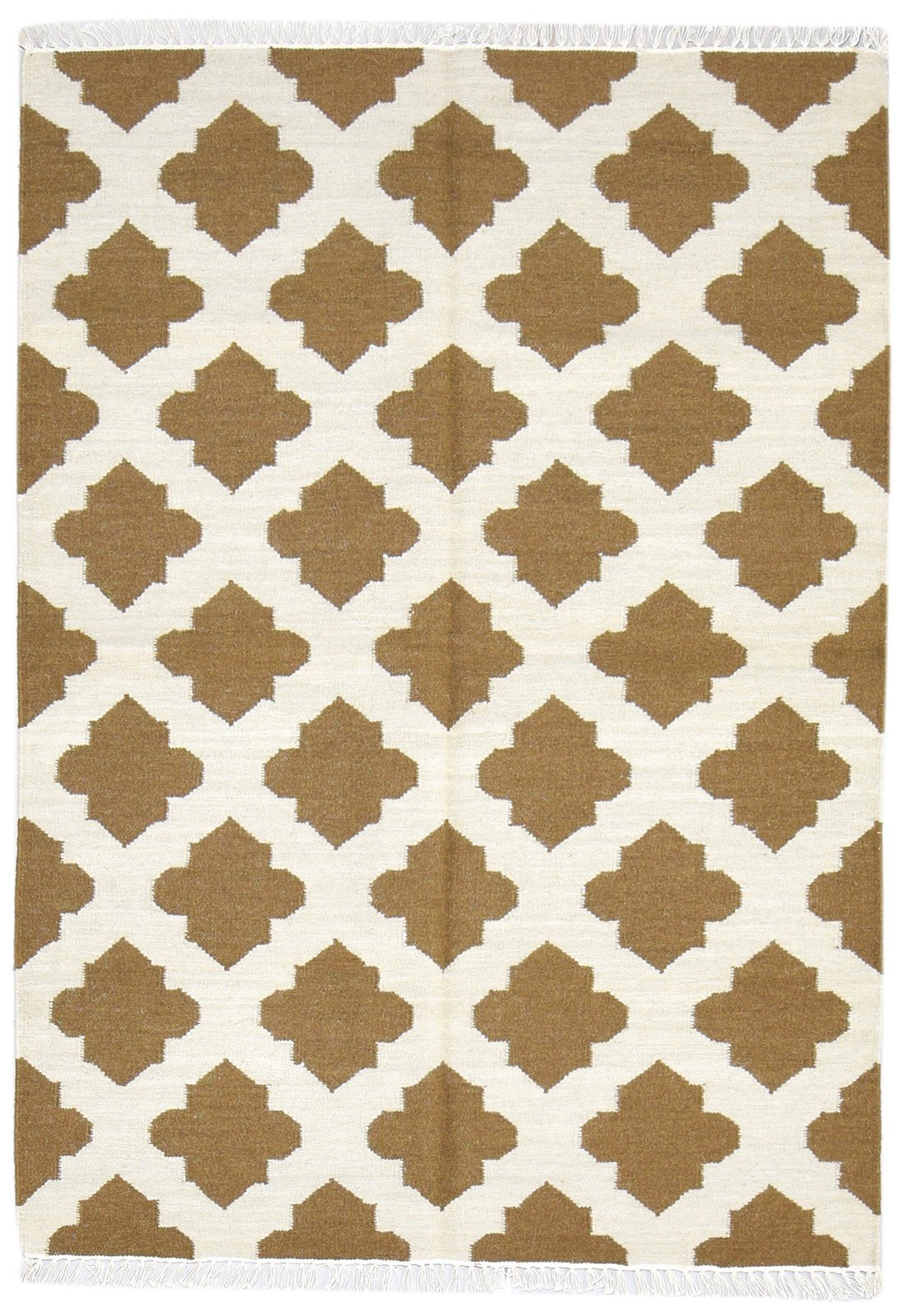 Wool Brown Rug 4' X 6' Modern Dhurrie Moroccan Trellis Room Size Carpet 