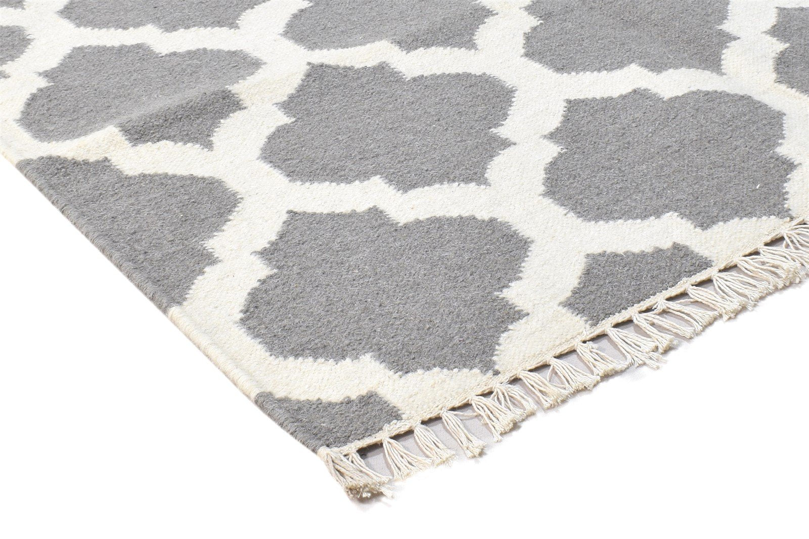 4' X 6' Rug Wool Dark Grey Modern Dhurrie Moroccan Trellis Room Size Carpet 