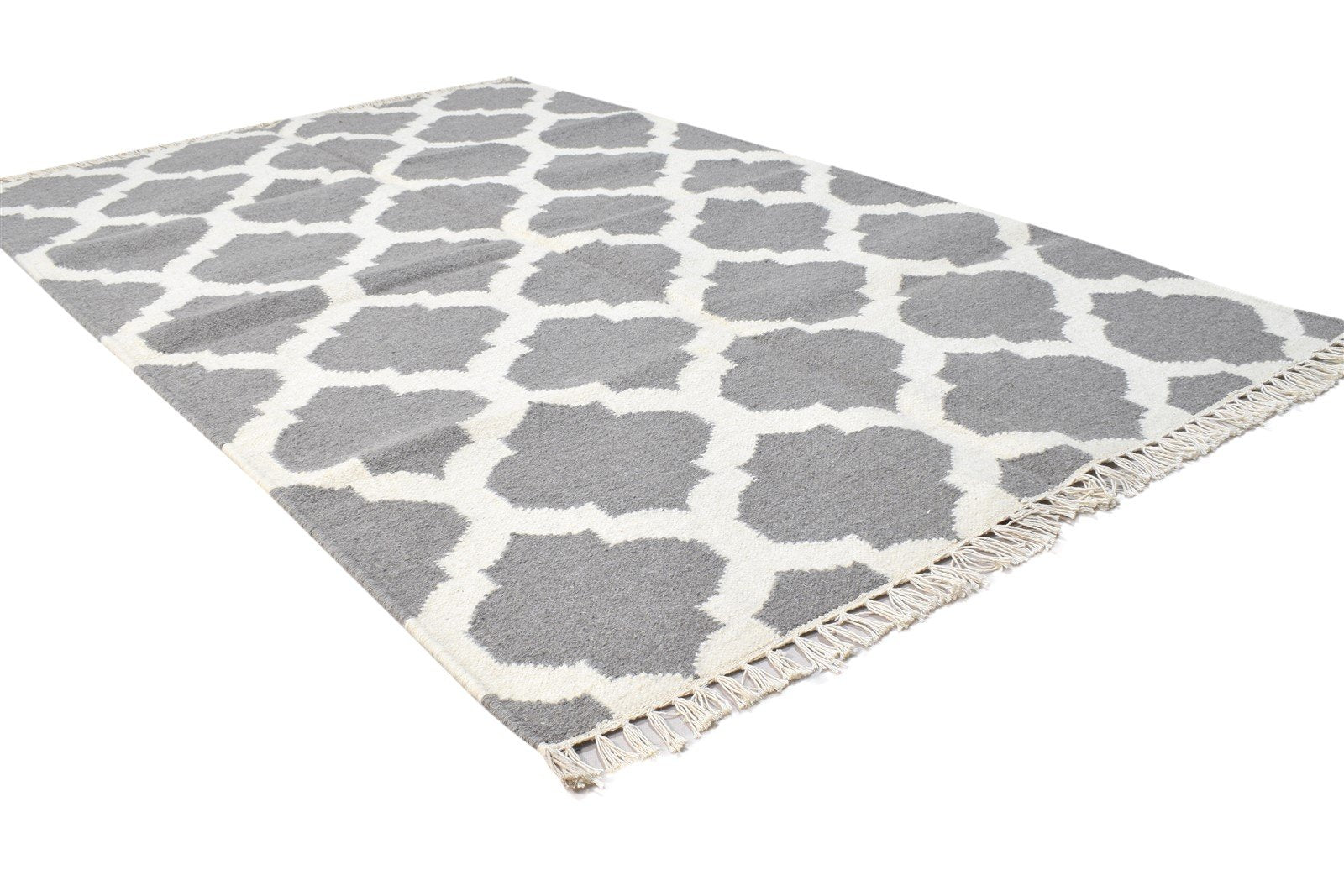 4' X 6' Rug Wool Dark Grey Modern Dhurrie Moroccan Trellis Room Size Carpet 