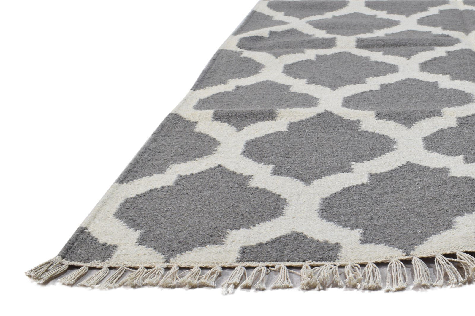 4' X 6' Rug Wool Dark Grey Modern Dhurrie Moroccan Trellis Room Size Carpet 