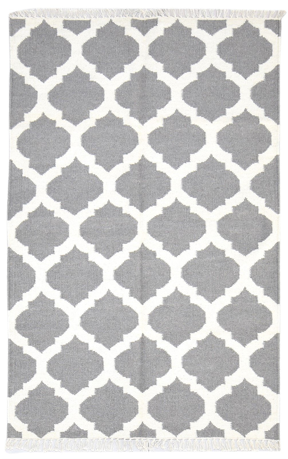 4' X 6' Rug Wool Dark Grey Modern Dhurrie Moroccan Trellis Room Size Carpet 