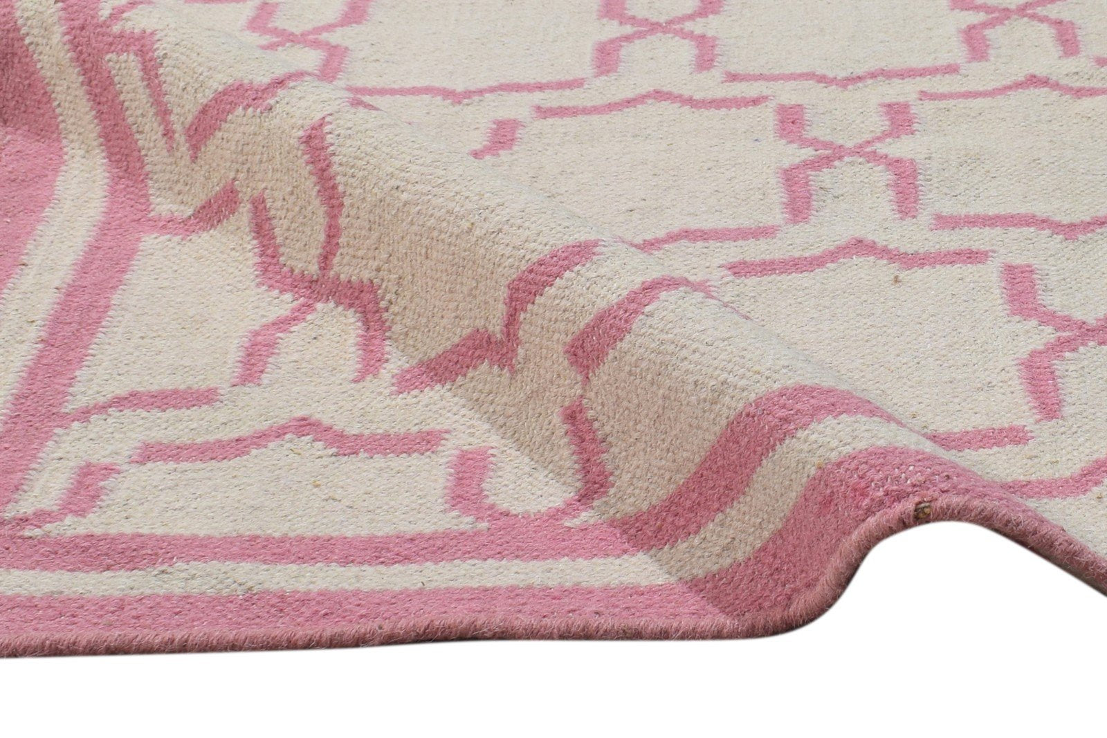 Dhurrie Pink Wool Rug 4' X 6' Modern Moroccan Trellis Room Size Carpet 