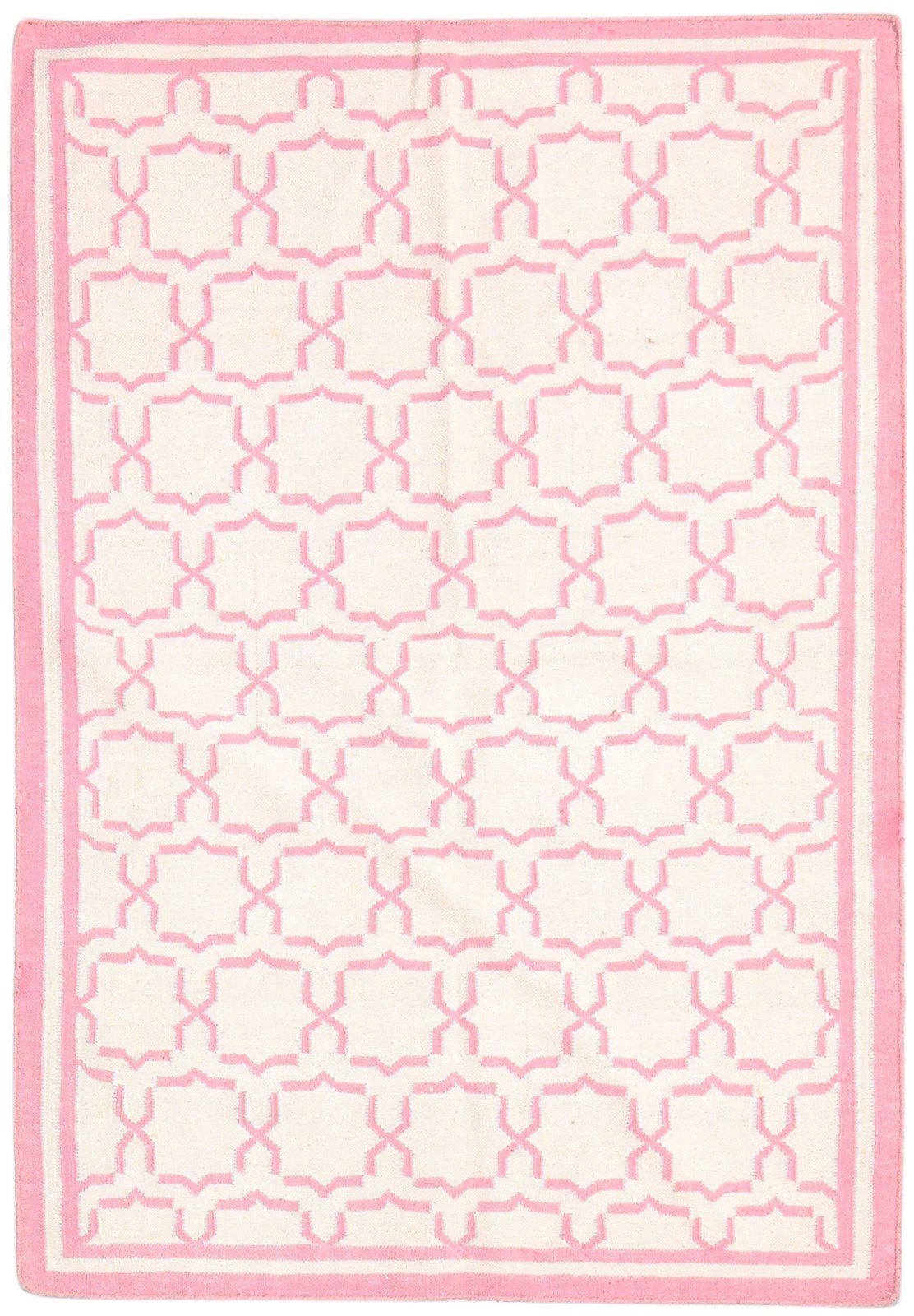 Dhurrie Pink Wool Rug 4' X 6' Modern Moroccan Trellis Room Size Carpet 