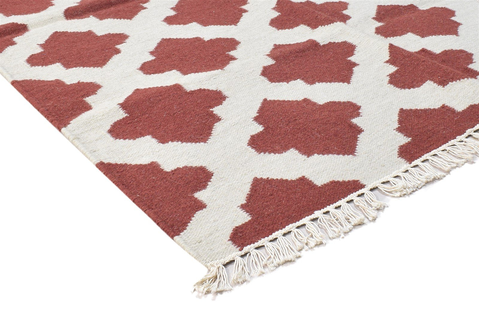 Wool Red Rug 4' X 6' Modern Dhurrie Moroccan Trellis Room Size Carpet 